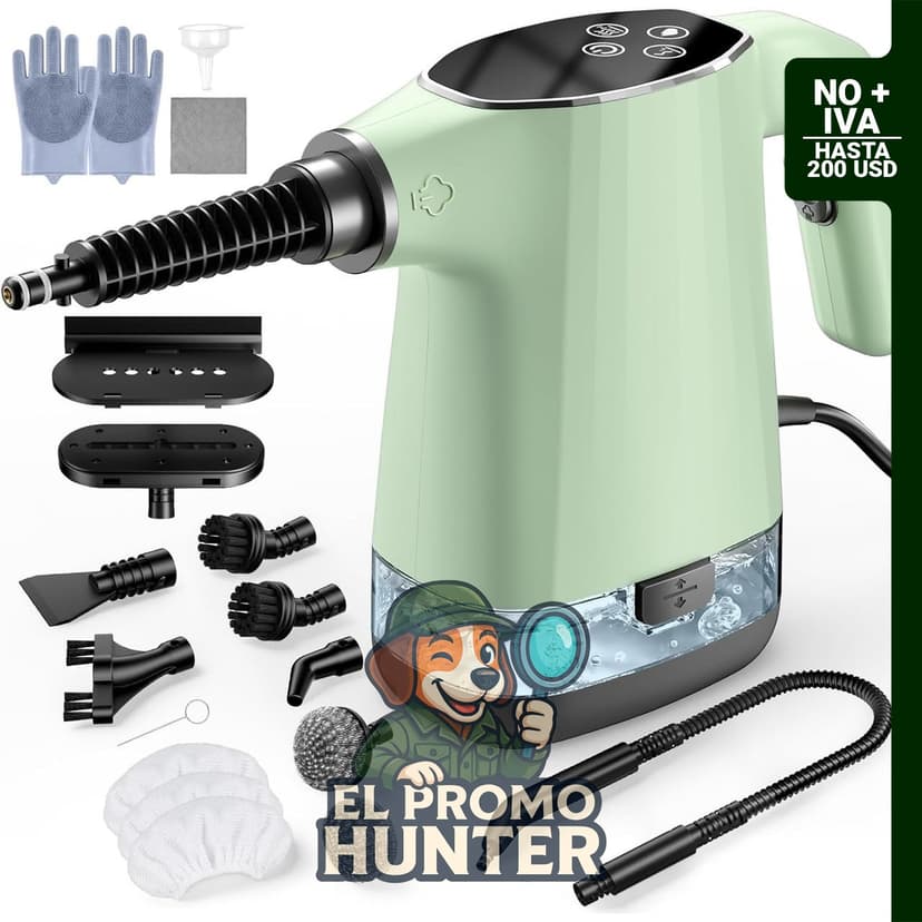 Limpiador de vapor de mano portátil con 18 piezas, calentamiento en 12 segundos, ideal para limpieza en hogar y automóvil.