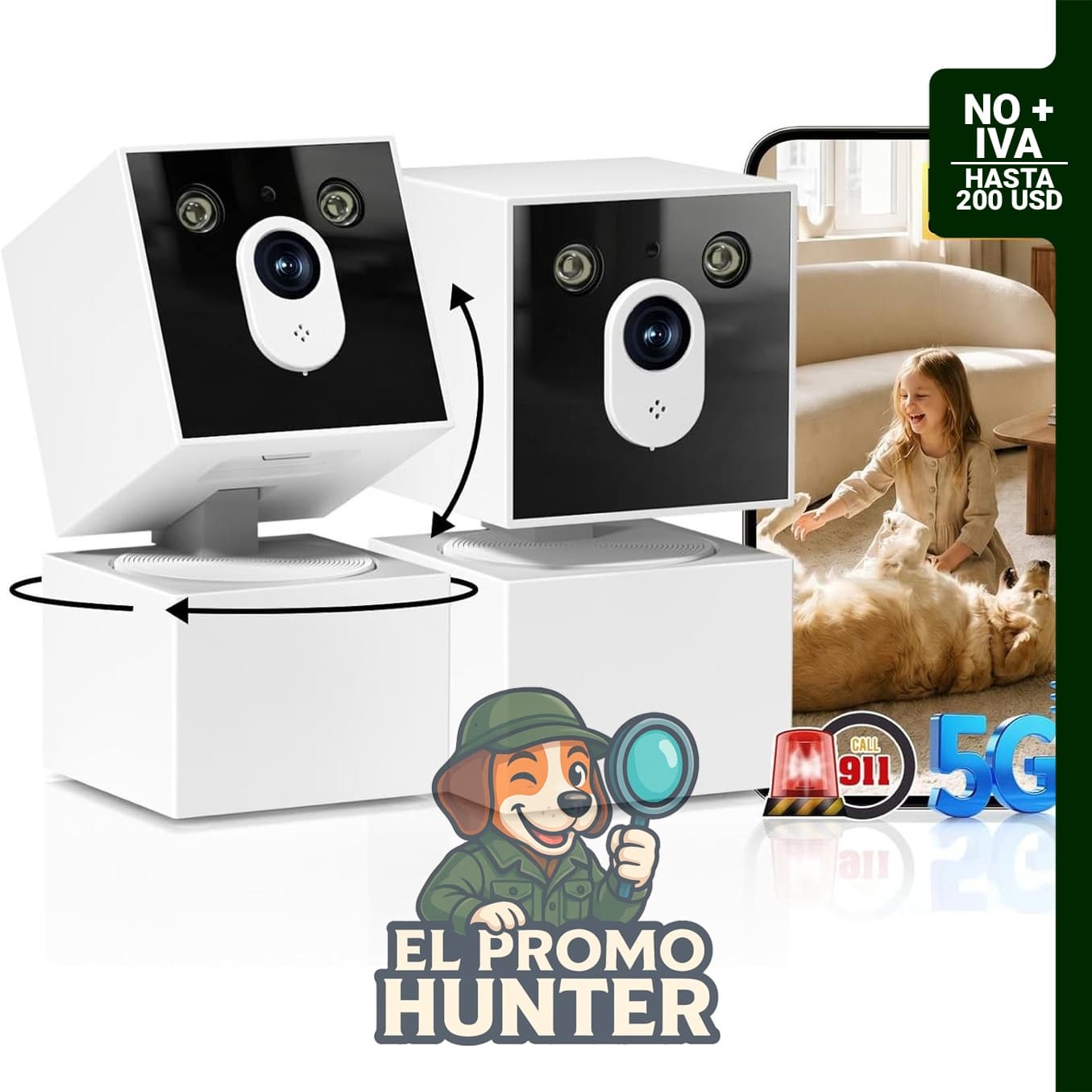 Cámara de seguridad WiFi 2K con forma de cara de perro, compatible con 5G/2.4G, para interiores, con seguimiento automático.