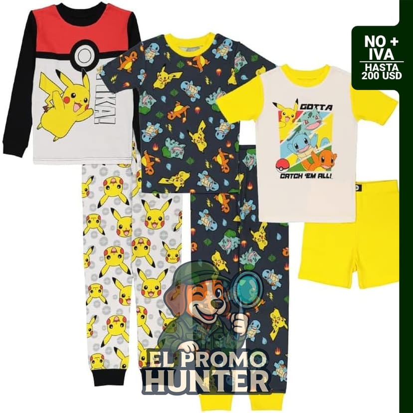 Conjunto de pijamas de algodón para niños Pokémon, 6 piezas, ajuste ceñido.