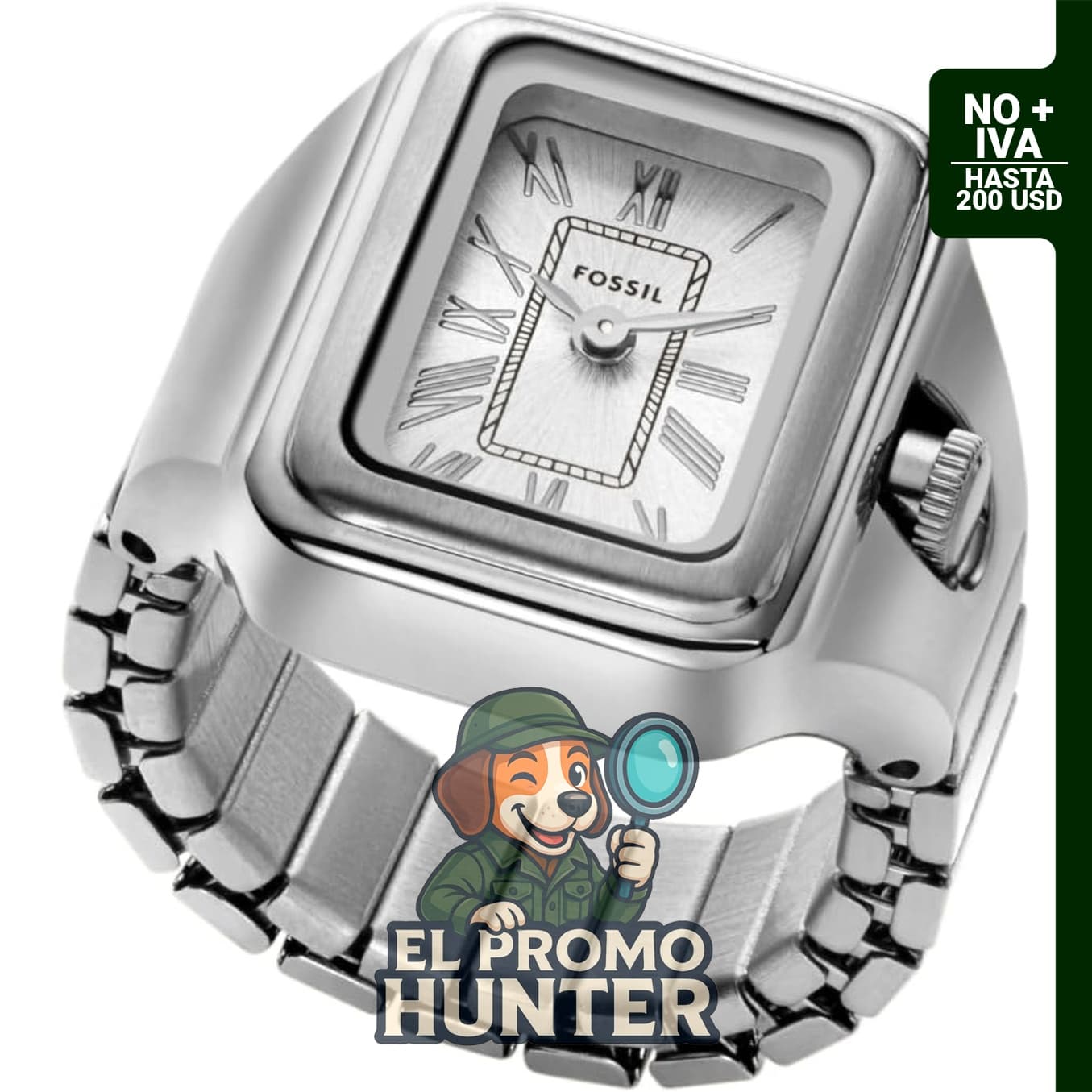 Reloj de cuarzo de acero inoxidable para mujer con anillo, diseño de dos manecillas.