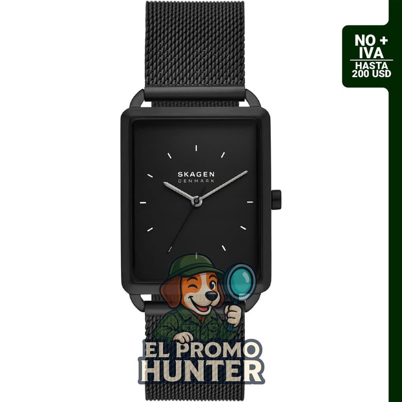 Reloj rectangular de acero inoxidable Skagen Hagen para hombre.