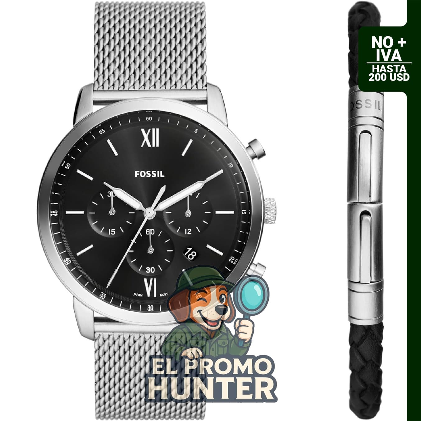 Reloj cronógrafo de cuarzo Fossil Neutra, con caja de acero inoxidable y correa de cuero.