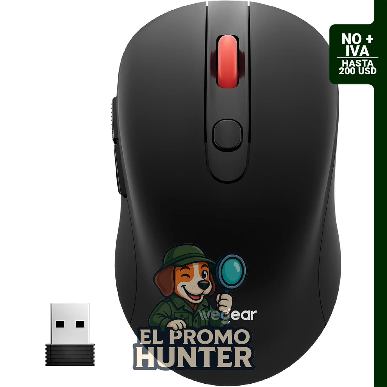 Ratón inalámbrico USB de 2.4 GHz, color negro, con 6 botones y 5 niveles ajustables de 4000 DPI.