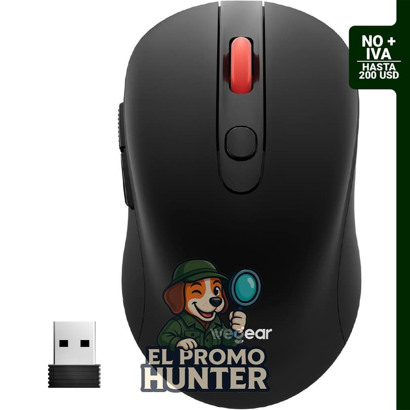Ratón inalámbrico USB de 2.4 GHz, color negro, con 6 botones y 5 niveles ajustables de 4000 DPI.