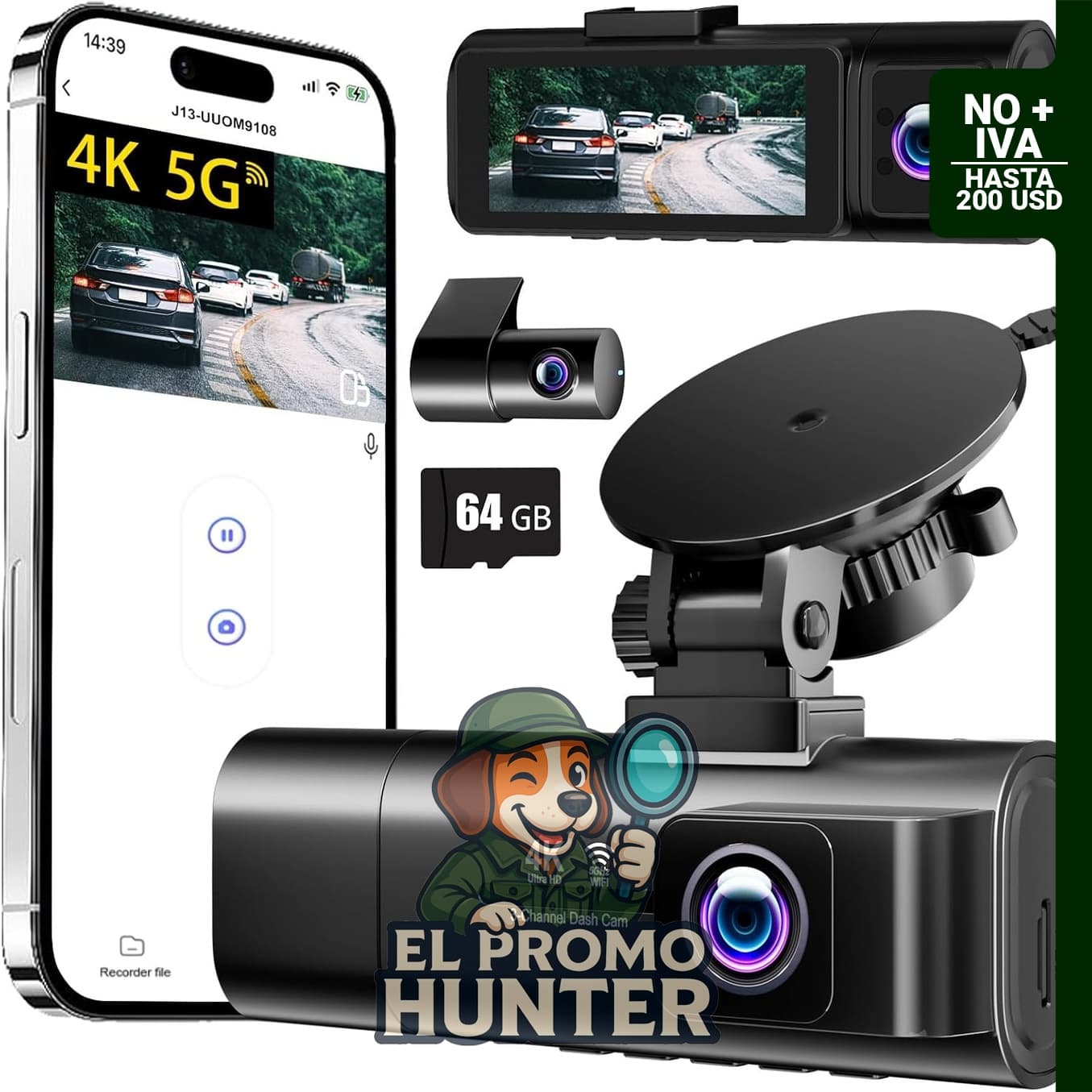 Cámara de tablero 4K delantera y trasera con pantalla IPS de 3.16", 3 canales y WiFi 5G.