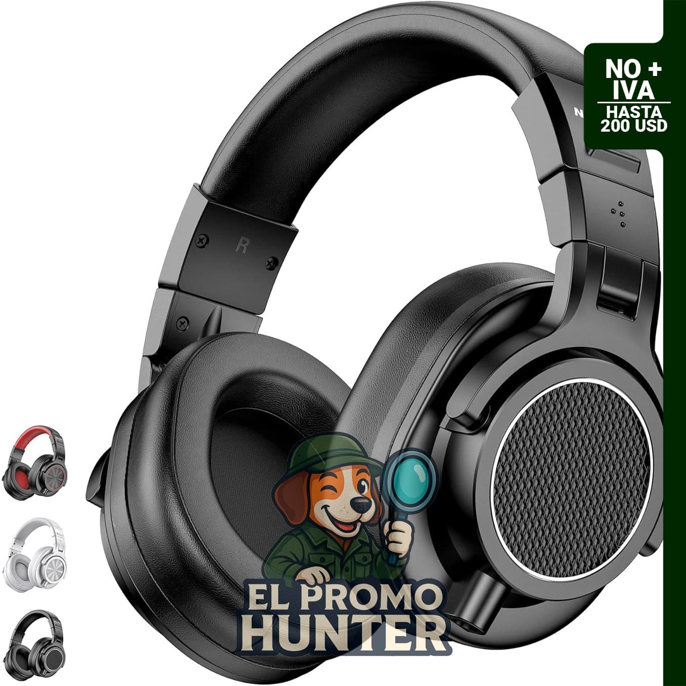 Auriculares de estudio con cable, controladores de 5 cm, peso de 210 g, conector para audio.