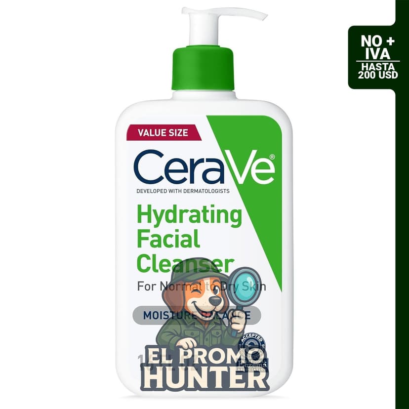 Limpiador facial hidratante CeraVe con ácido hialurónico y ceramidas, para piel normal a seca.