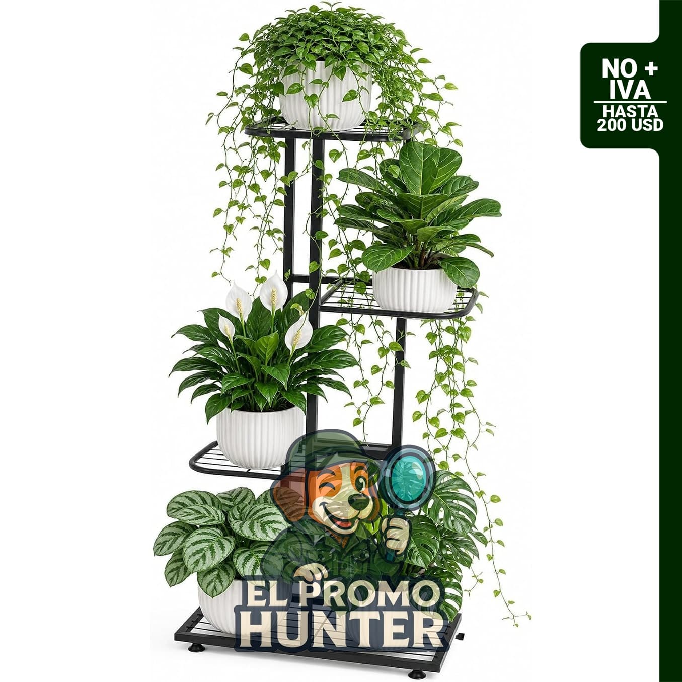 Soporte metálico para plantas de 4 niveles, diseño esquinero, 80 cm de altura, adecuado para interiores y exteriores.