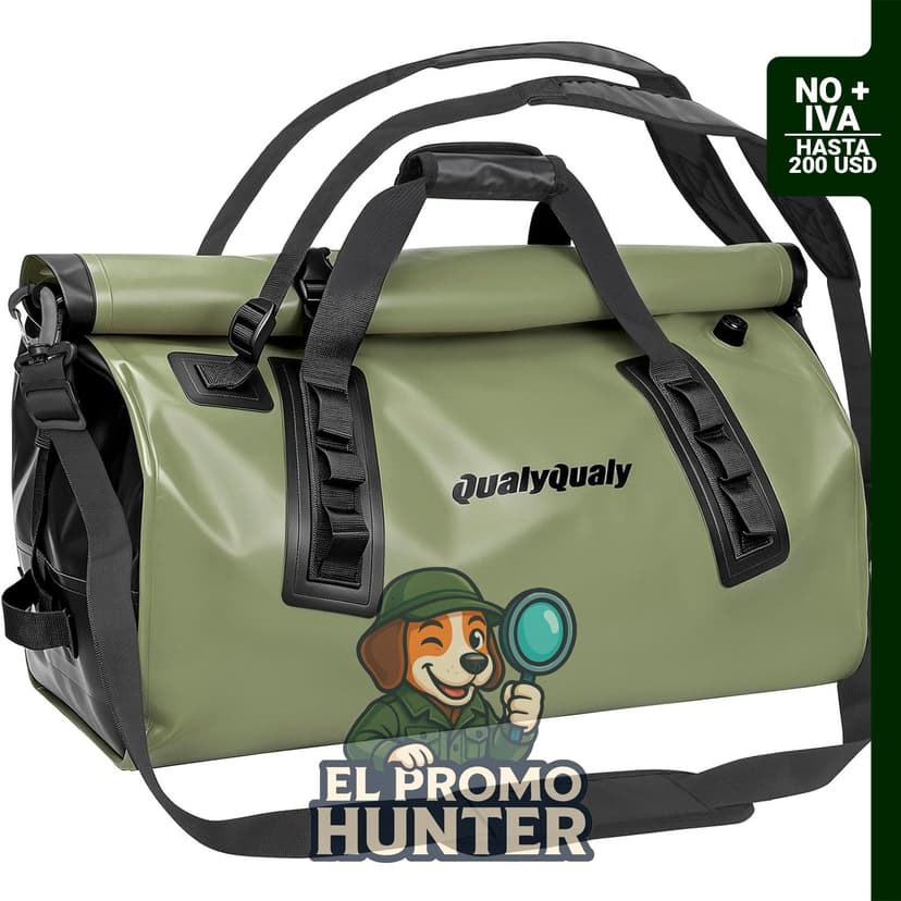 Bolsa de lona impermeable de 60 L con sistema de transporte 4 en 1, apta para actividades al aire libre.