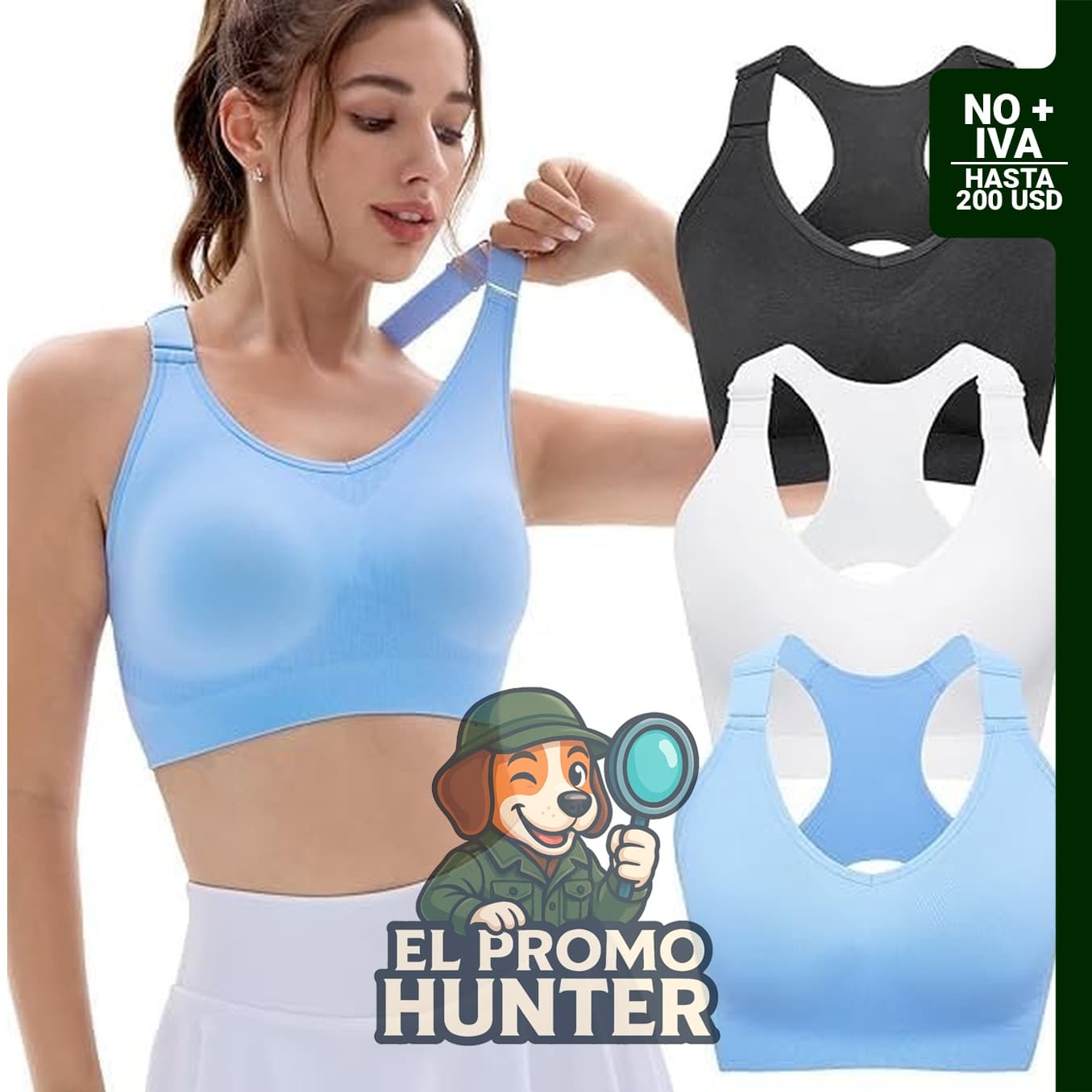 Pack de 3 sujetadores deportivos ajustables para mujer, acolchados y con cobertura completa.