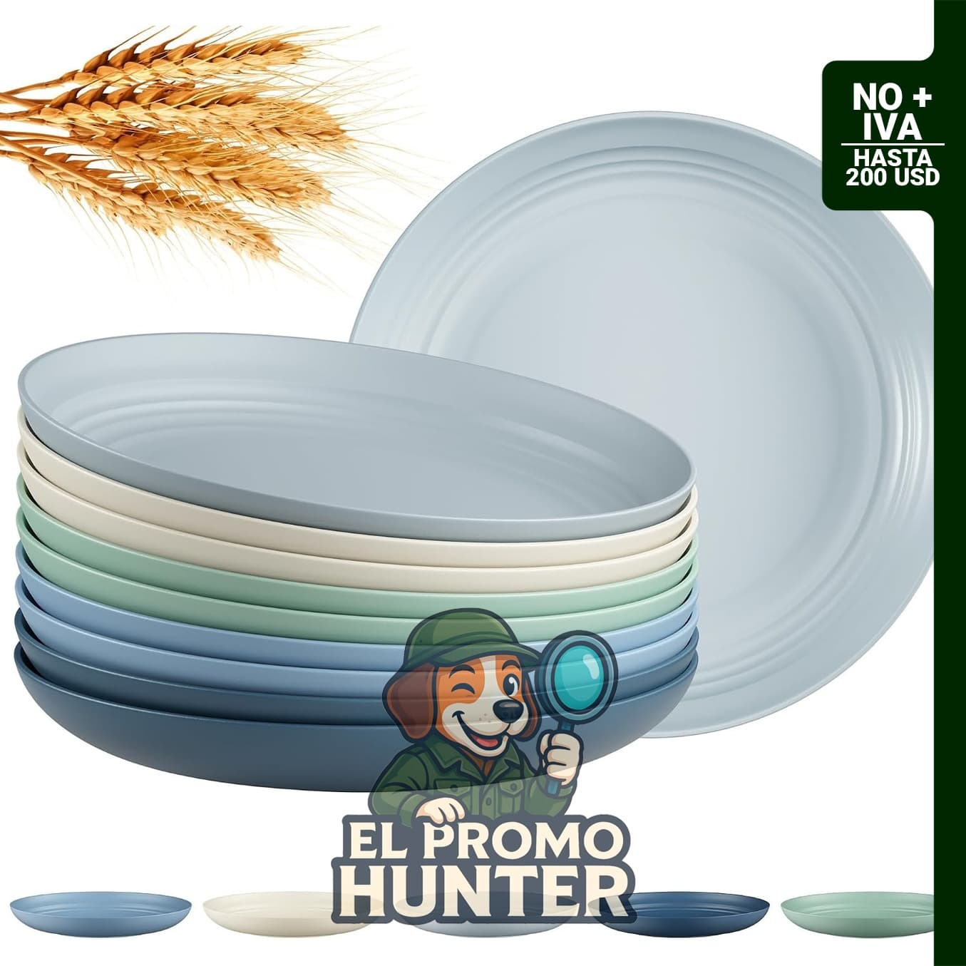 Set de 10 platos de plástico irrompibles de 20 cm, aptos para lavavajillas y microondas.