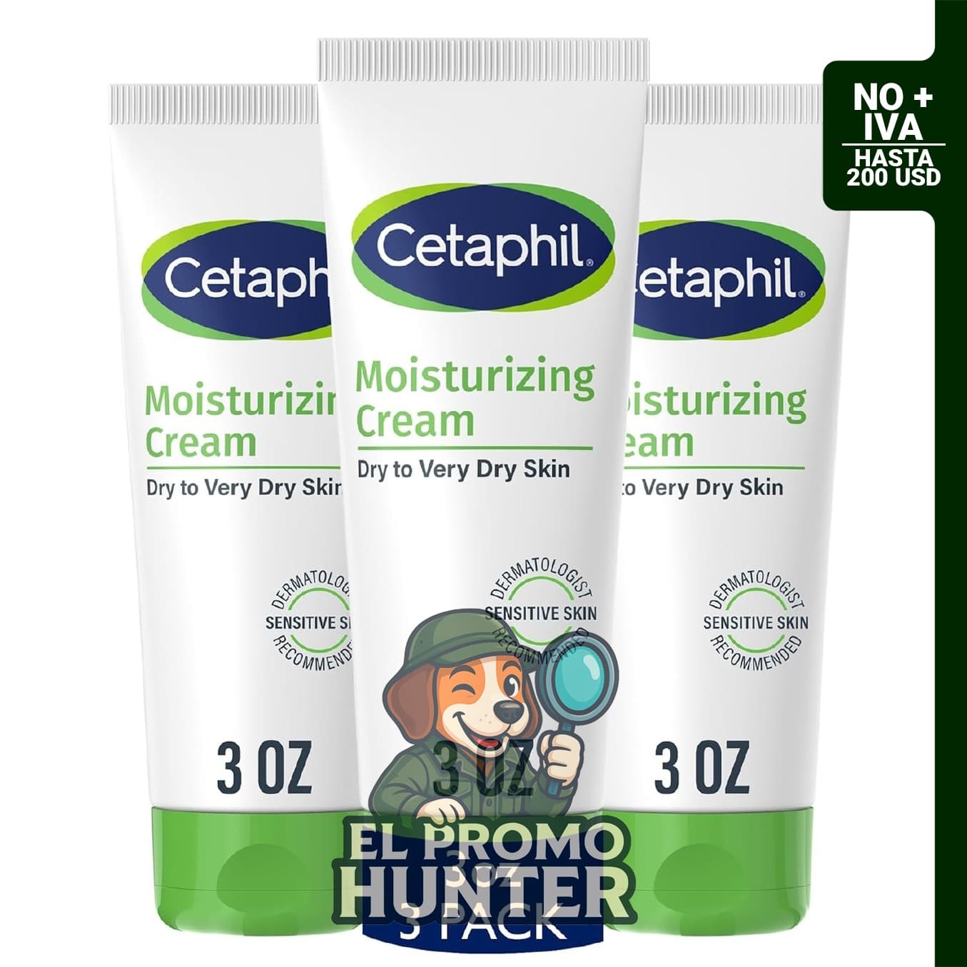Cetaphil Crema hidratante para cara y cuerpo, 3 onzas, paquete de 3 piezas, libre de fragancia y no comedogénica.