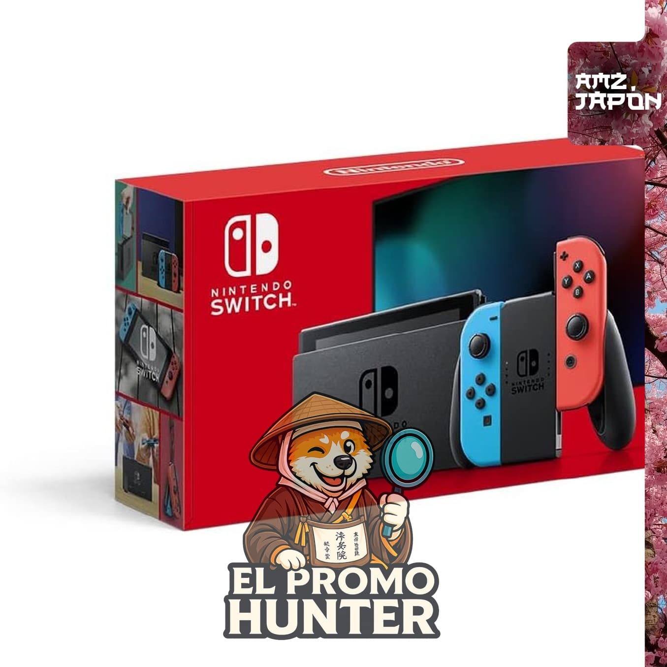 Consola Nintendo Switch con Joy-Con (L) azul neón y (R) rojo neón.