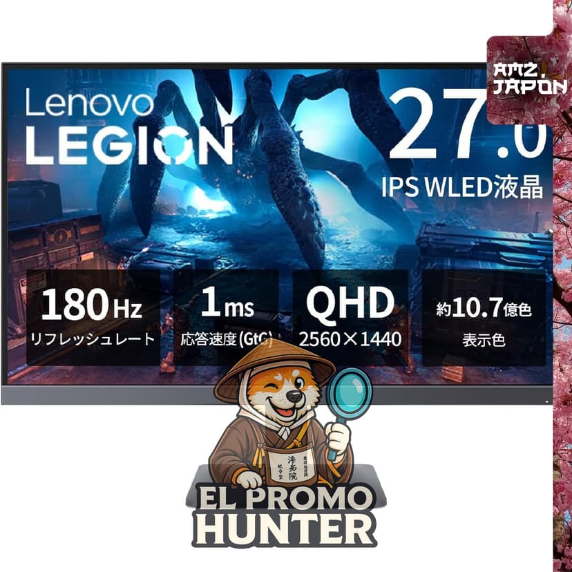 Monitor Lenovo LOQ 27Q-10 de 27" (68.58 cm) IPS WLED LCD, resolución QHD (2560 x 1440), 180Hz, 0.5ms (MPRT), 1ms (GtG), compatible con VESA.