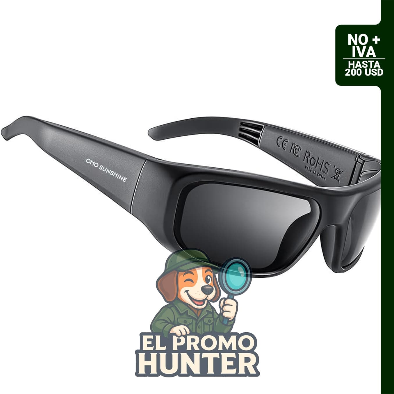 Gafas de sol Bluetooth con audio, ligeras y resistentes al agua, con control por voz y 10 horas de reproducción.