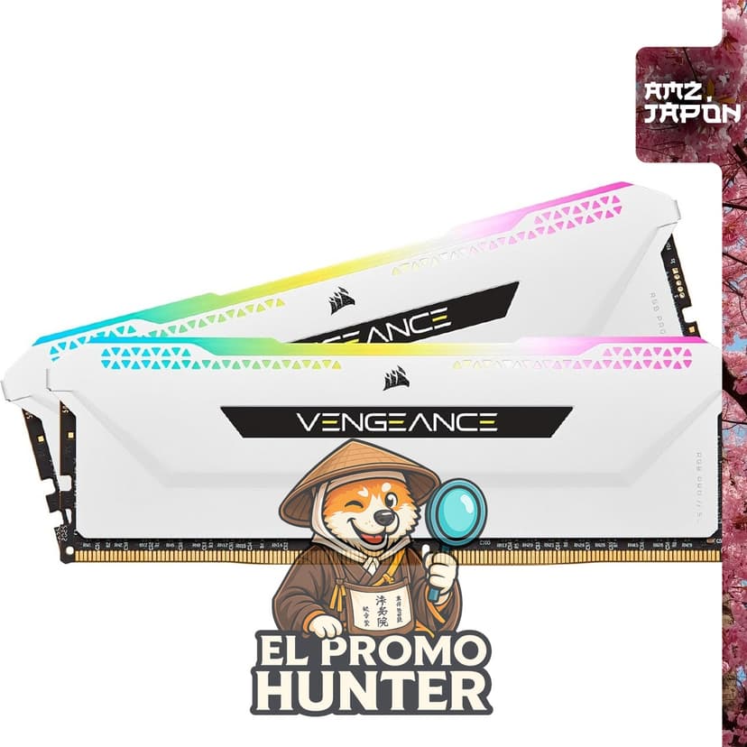 Memoria CORSAIR DDR4-3200MHz VENGEANCE RGB PRO SL de 16GB (2x8GB) para PC de escritorio, color blanco.