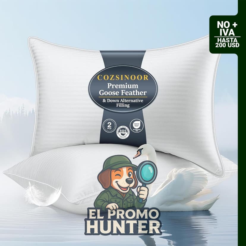 Almohadas de plumas de ganso tamaño Queen, juego de 2, con funda de algodón suave de 600 TC y relleno esponjoso.