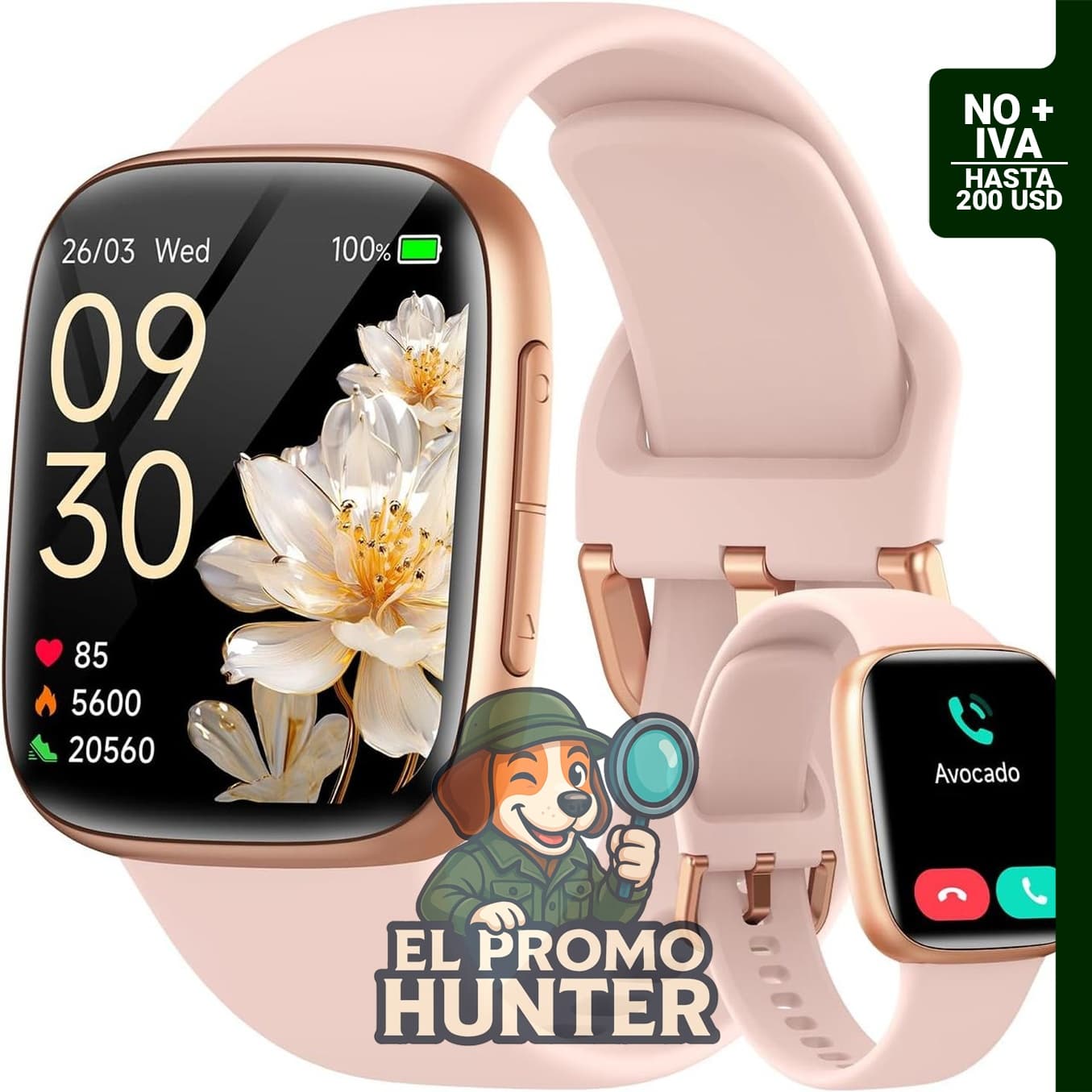 Reloj inteligente Gydom con pantalla AMOLED de 1.85" para rastreo de actividad y salud, compatible con iPhone y Android.