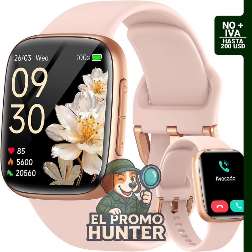 Reloj inteligente Gydom con pantalla AMOLED de 1.85" para rastreo de actividad y salud, compatible con iPhone y Android.