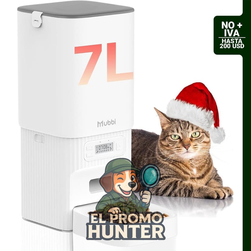 Dispensador automático de comida para gatos de 7 L (29 tazas) con bolsa desecante, programable de 1 a 6 comidas.