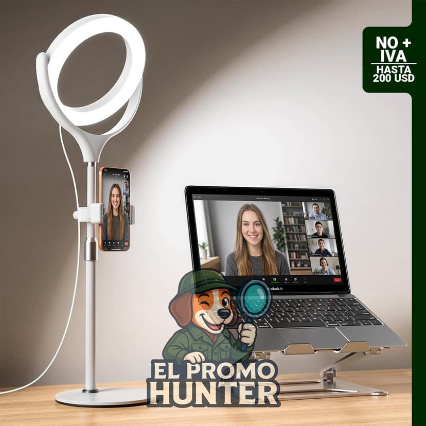 Anillo de luz de 20.32 cm con soporte, ajustable para videoconferencias y grabaciones.