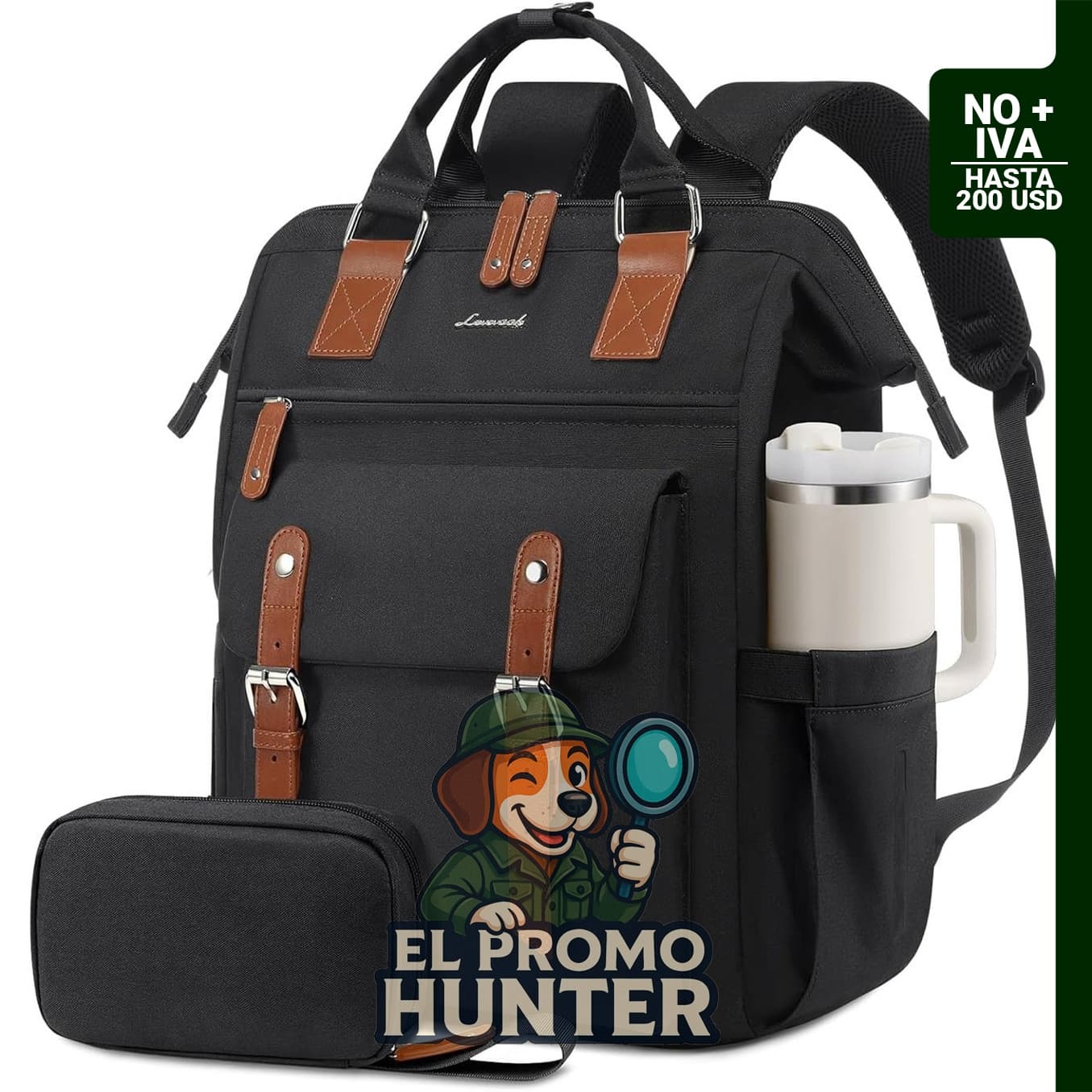 Mochila LOVEVOOK para laptop de 15.6" (39.6 cm), color negro y marrón, adecuada para uso profesional y académico.