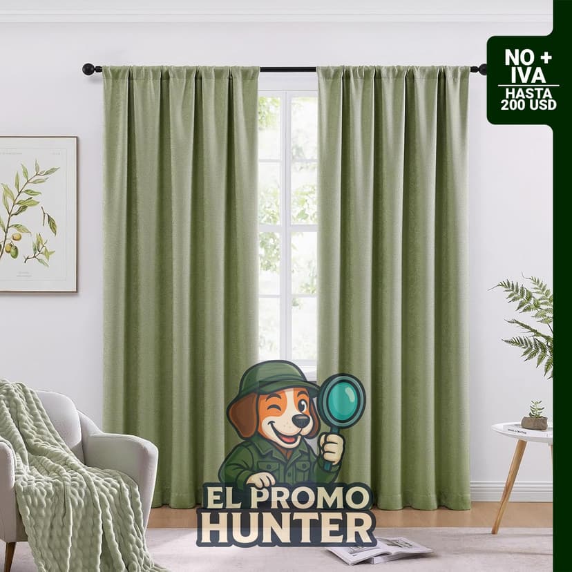 Cortinas opacas de color verde salvia, 84" (213 cm) de largo, para ventanas de sala de estar y cocina.