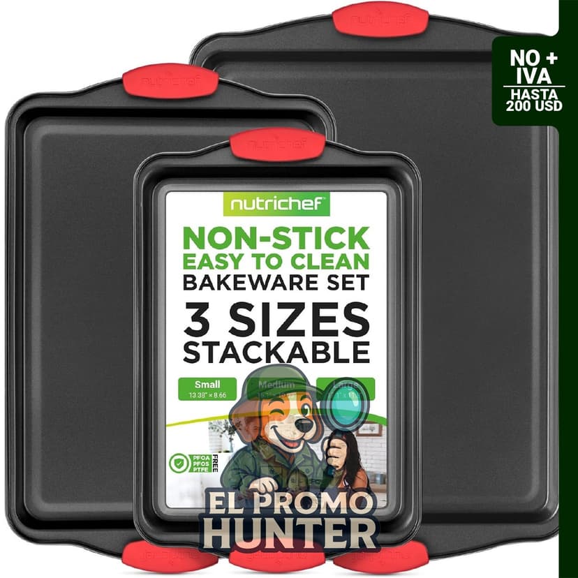 Moldes antiadherentes para horno NutriChef NCSBS3S, 3 piezas, acero antiadherente con asas de silicona.