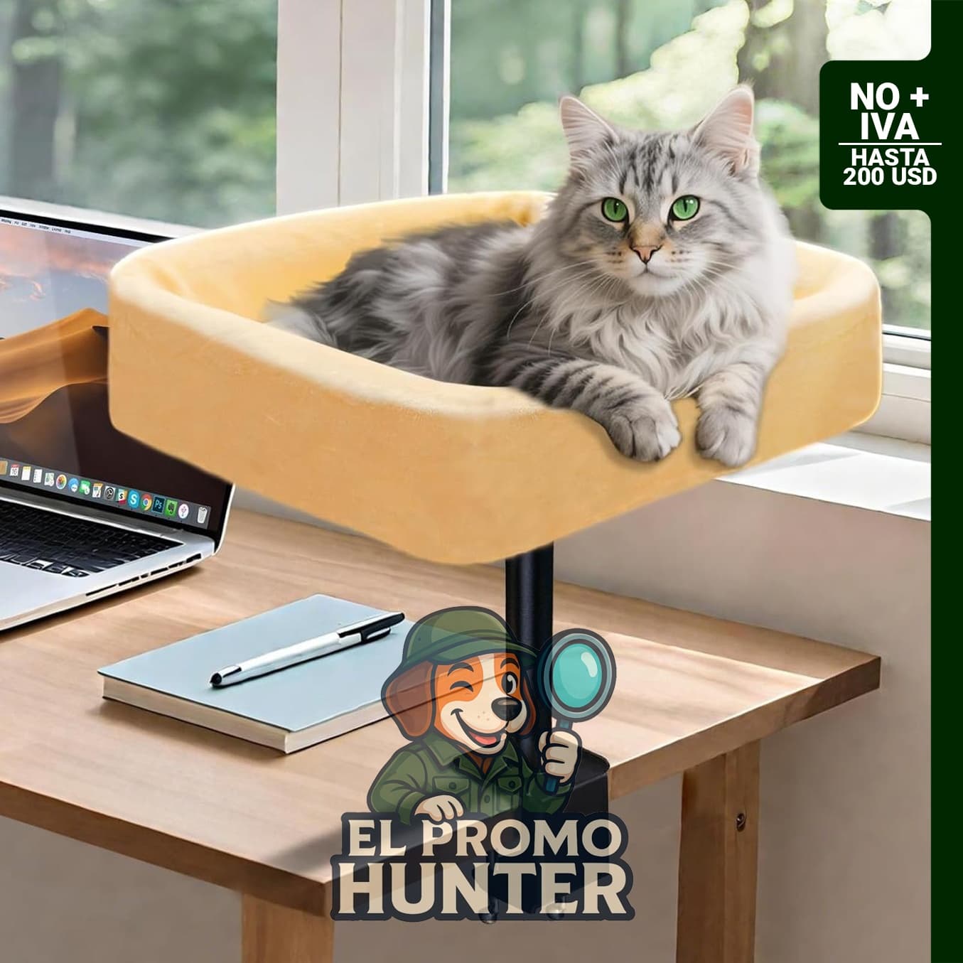 Cama de escritorio para gatos, funda lavable y transpirable de doble cara, marco de acero reforzado.