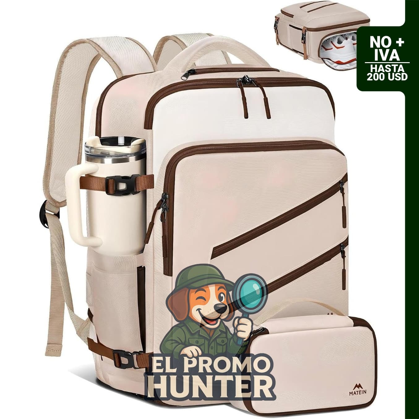 Mochila de viaje MATEIN con compartimento para laptop de 43 cm (17") y funda para electrónica, resistente al agua.