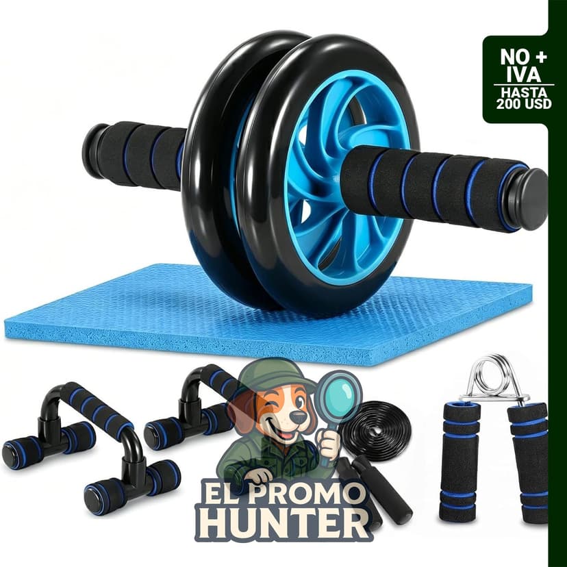 Kit de rodillos de rueda AB con barra de empuje, alfombrilla para rodillas, cuerda de saltar y agarre de mano.