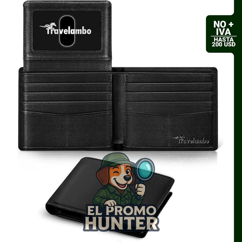 Cartera plegable para hombre con bloqueo RFID, capacidad para 10 tarjetas de crédito y 2 ventanas de identificación.