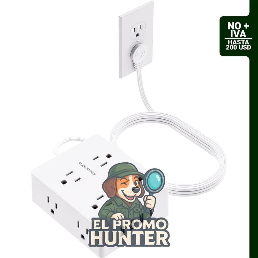 Regleta protectora contra sobretensiones con 8 tomas y 4 puertos USB (1 USB-C), cable de 10 pies (3 m).