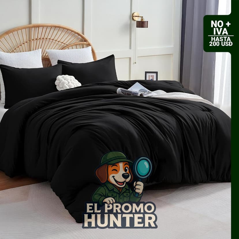 Juego de edredón Queen negro de 3 piezas, acolchado, 270 GSM, incluye 2 fundas de almohada, 88 x 88 in (224 x 224 cm).