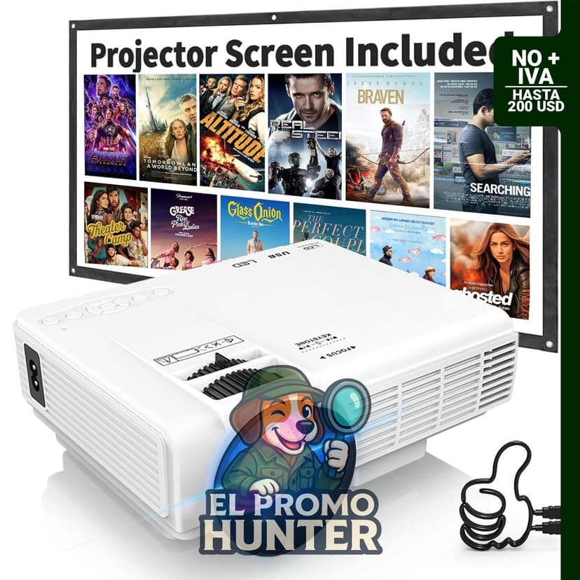 Proyector Mini 1080P portátil con pantalla, Bluetooth bidireccional y entradas HDMI/USB.