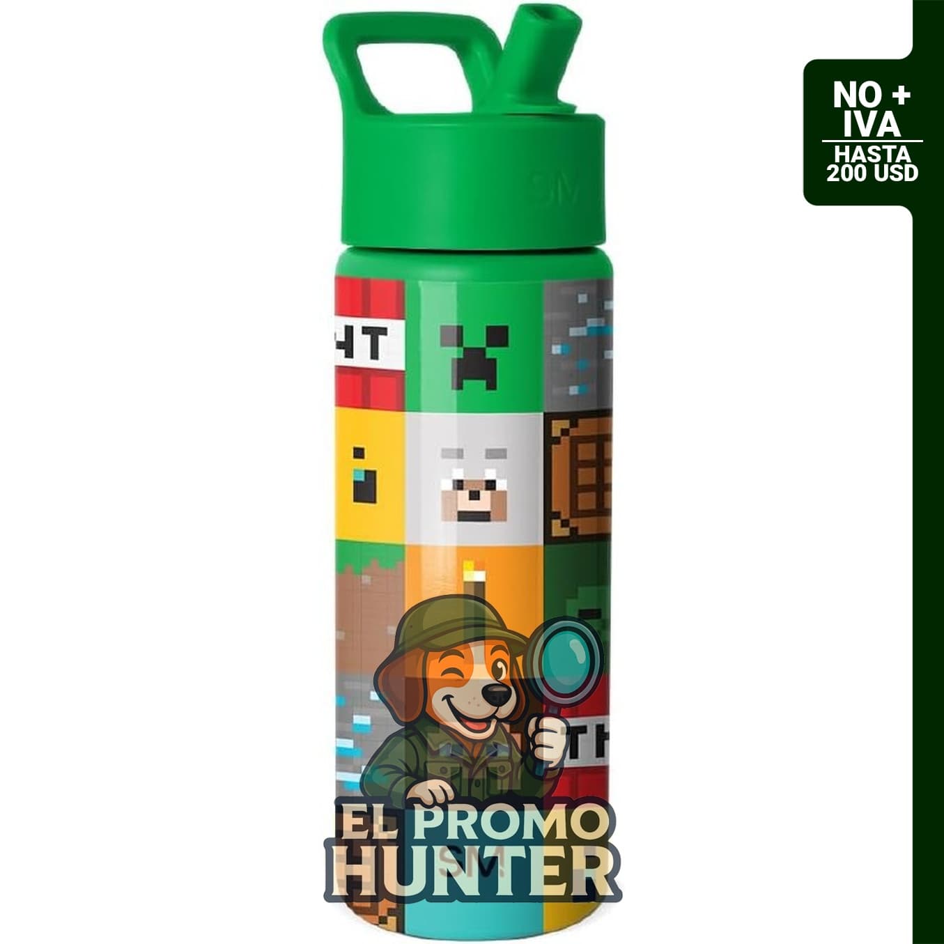 Botella de agua de acero inoxidable de 18 oz (532 ml) con tapa y pajilla, diseño de Minecraft.