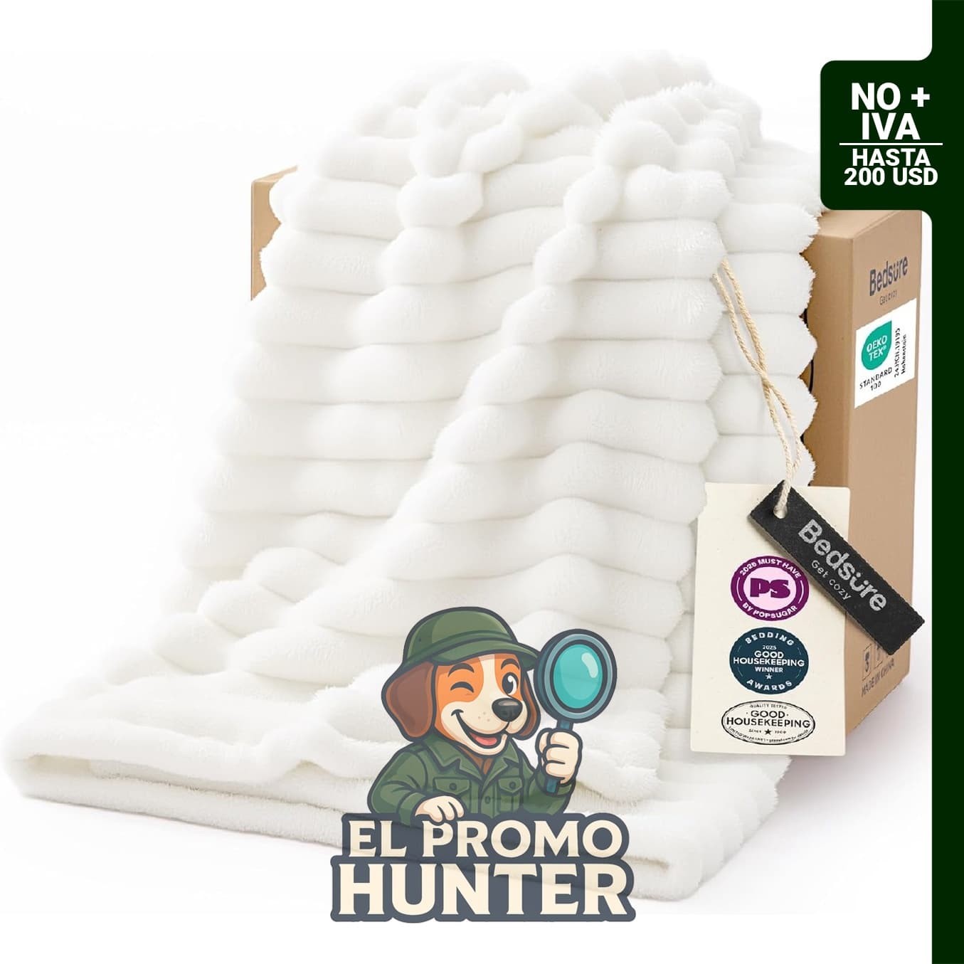 Manta throw blanca de forro polar, adecuada para decoración y uso en sofás.