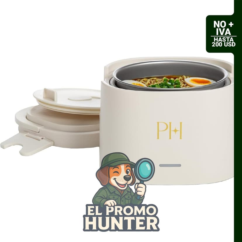 Calentador eléctrico de almuerzo de acero inoxidable de 20 oz (590 ml) con tapa de sellado y plato interior extraíble de 2.5 tazas (590 ml).