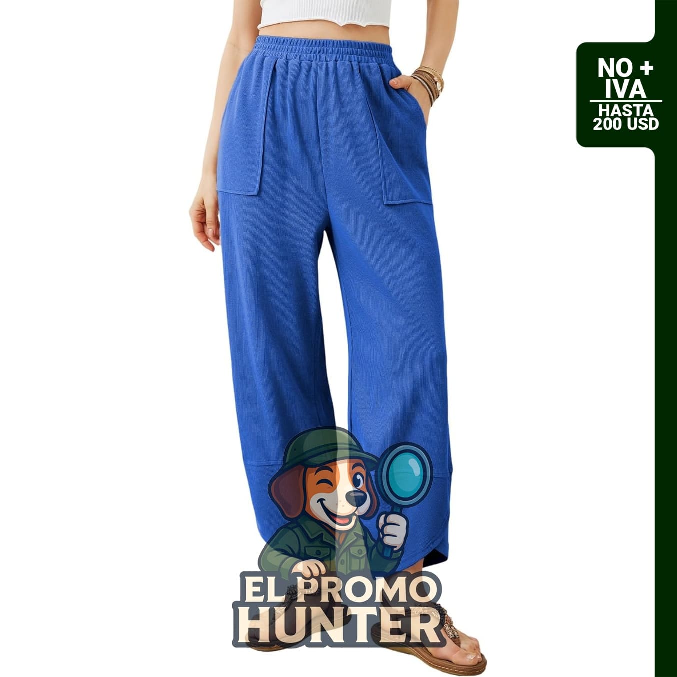 Pantalones holgados de pierna ancha para mujer, con cintura elástica y bolsillos.