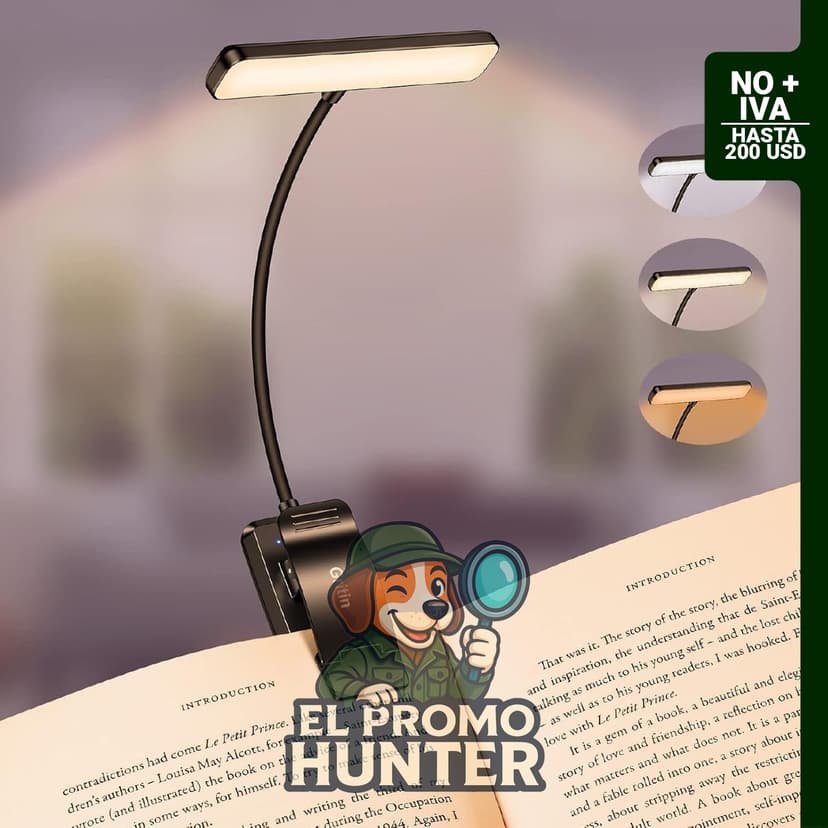 Luz de lectura recargable Gritin con 19 LED, 3 temperaturas de color y brillo regulable.