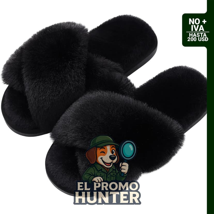 Pantuflas de felpa para mujer con banda cruzada y punta abierta, espuma viscoelástica y piel sintética.