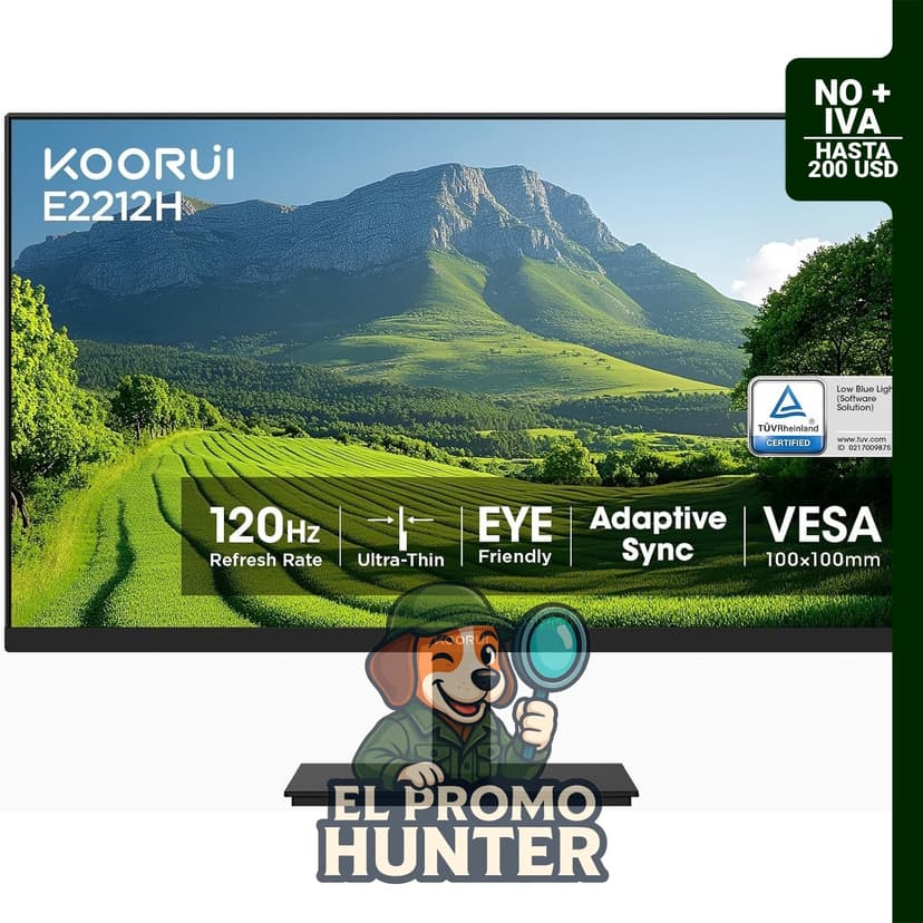 Monitor KOORUI de 22" (56 cm) FHD 1080p, panel VA, 120Hz, relación de contraste 4000:1, HDMI 1.4 y VGA.