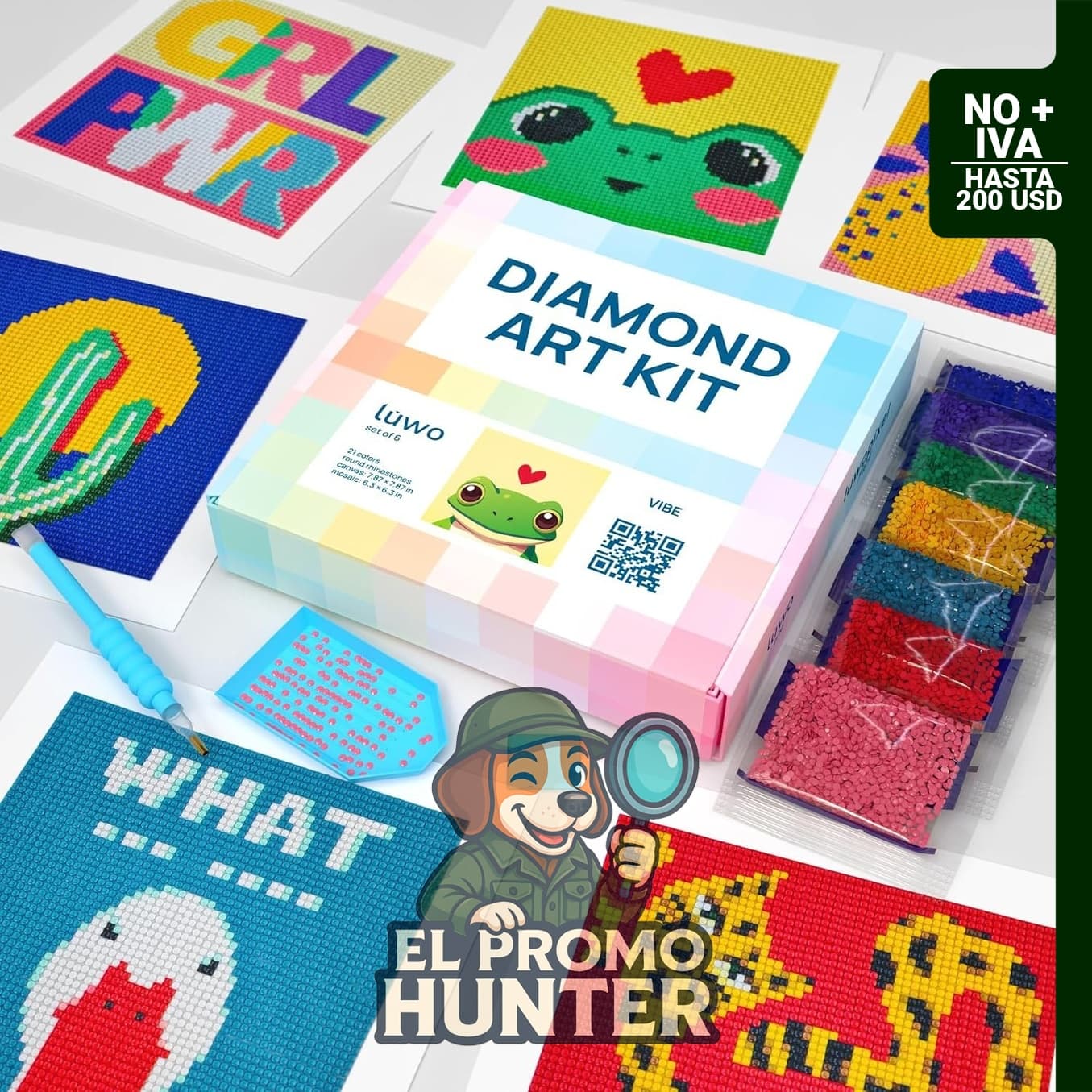 Paquete de 6 kits de pintura de diamantes para adultos y niños, estilo arte pop moderno, incluye herramientas para manualidades.