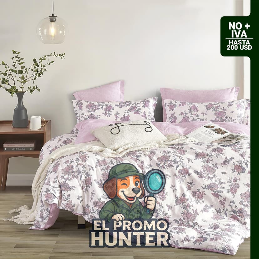 Edredón de algodón rosa, tamaño King, 3 piezas, reversible con diseño floral.
