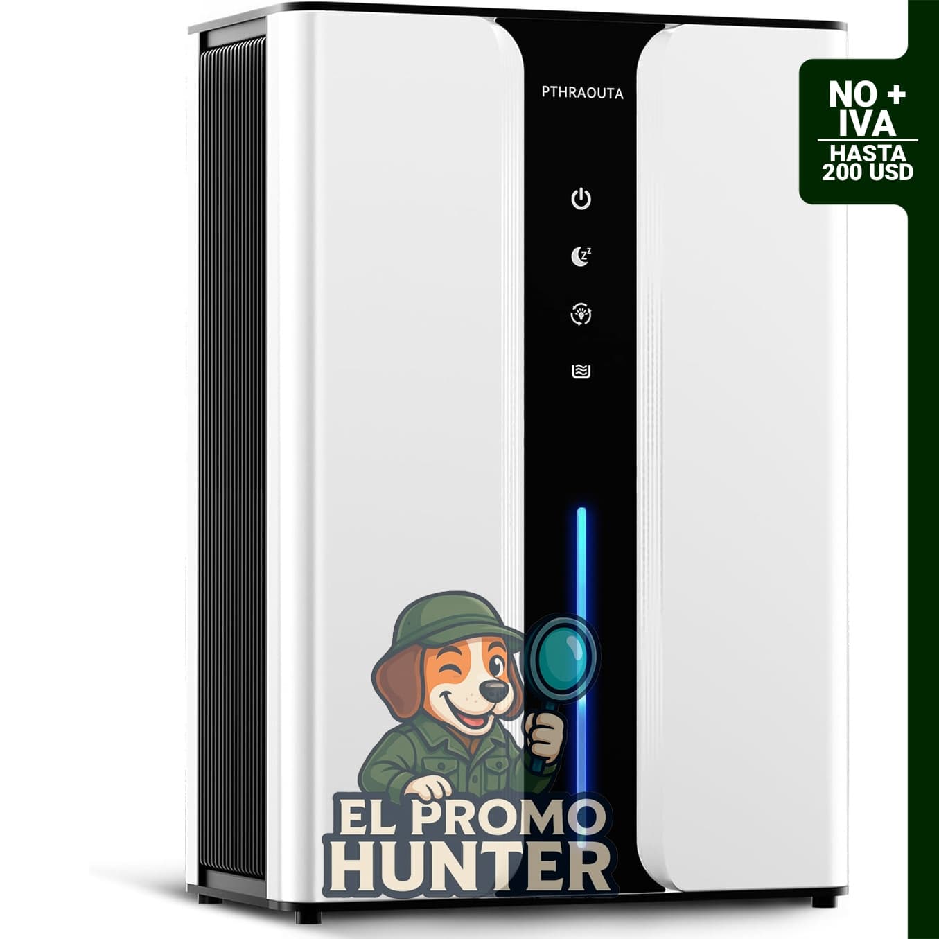 Deshumidificador PTHRAOUTA para interiores, con manguera de drenaje y filtro reutilizable, capacidad de 95 oz (2.8 L) para áreas de hasta 88 m² (950 ft²).