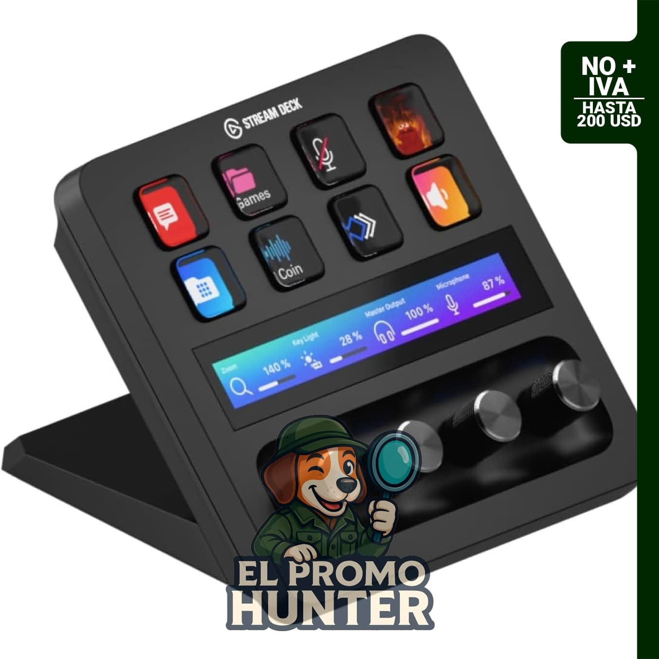 Elgato Stream Deck +, mezclador de audio y controlador de estudio para streaming y juegos, con diales táctiles y teclas LCD.