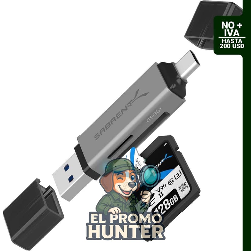 Lector de tarjetas SD y microSD con conectores USB-C y USB-A, compatible con USB 3.0.