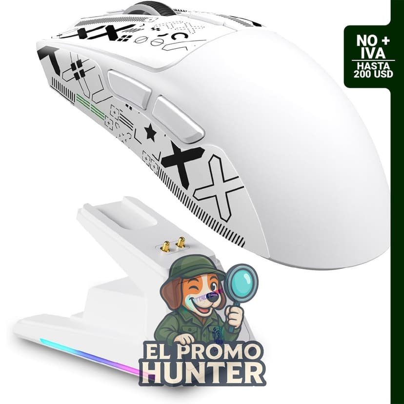 Mouse inalámbrico X1 Superlight con base de carga magnética RGB, sensor PAW3395PRO y 40000 DPI.