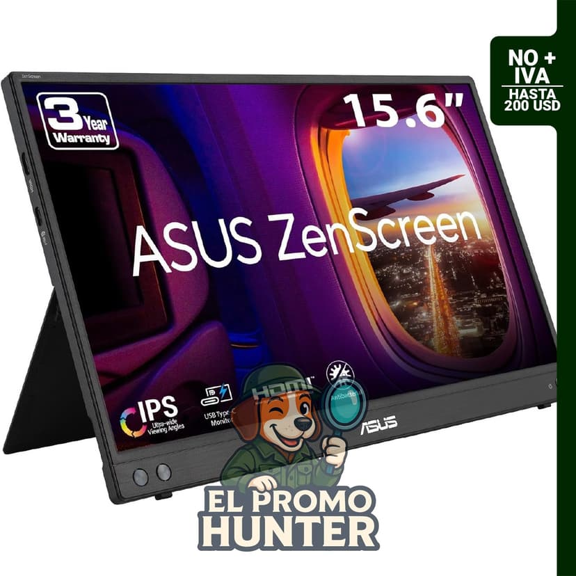 Monitor portátil ASUS ZenScreen de 15,6" (39,6 cm) Full HD IPS, con conexión USB-C y Mini HDMI.