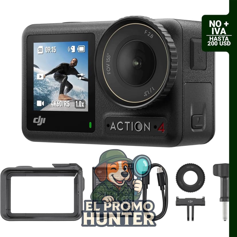 Cámara de acción DJI Osmo Action 4, 1/1.3" sensor, video 4K a 120 fps, rendimiento en baja luz.